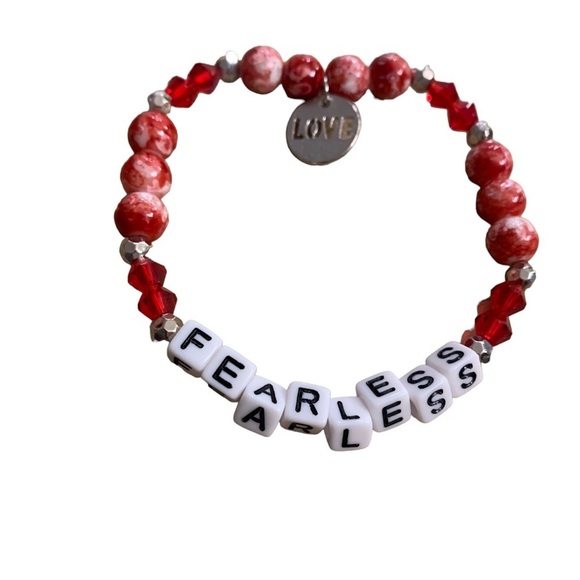 Bracelet | FEARLESS Red White Beads New With Tags Love Charm Stretchy - Picture 2 of 5